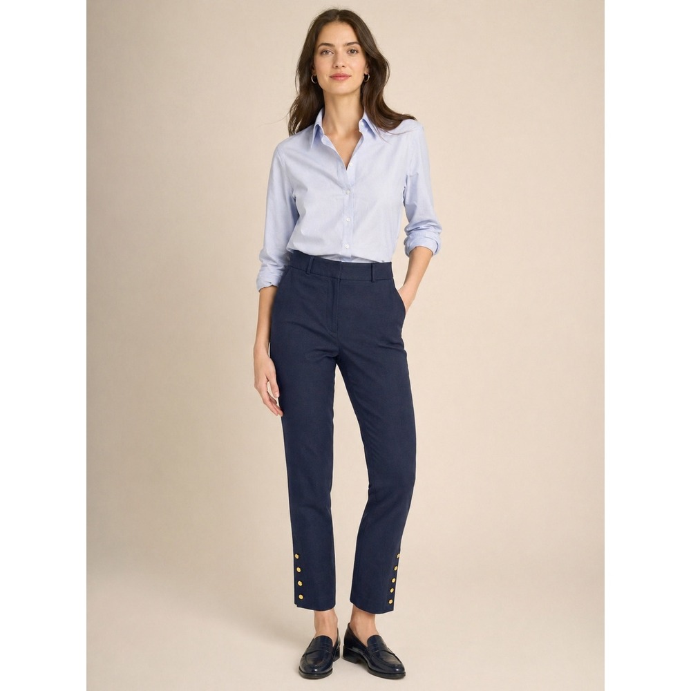 Talbots Womens Hampshire Ankle Gold Button Hem Trousers Navy 6‎ Career Pants